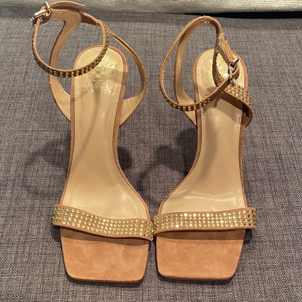 Vince Camuto Tan Embellished Heels